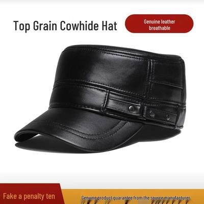 Yinxiyuan Men's Winter Flat Top Cowhide Hat with Cotton Liner and Ear Protection