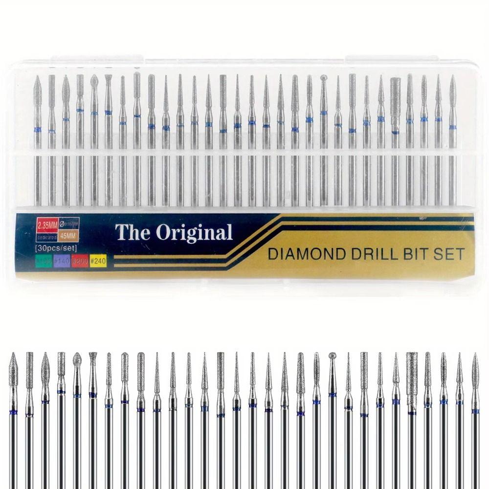 30Pcs Durable Diamond Nail Drill Bits Cuticle Removal Callus Removal Nail Buffing Head Cone Shape Electric Nail Drill Set