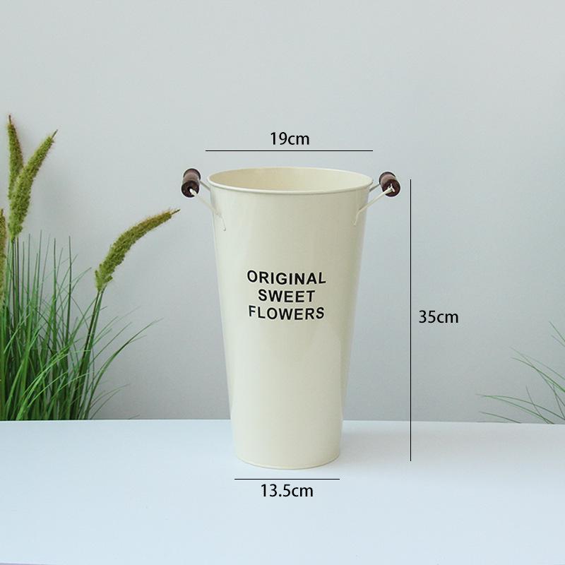 White Metal Flower Bucket for Arranging and Decorating - Large Vase for Fresh and Dried Flowers