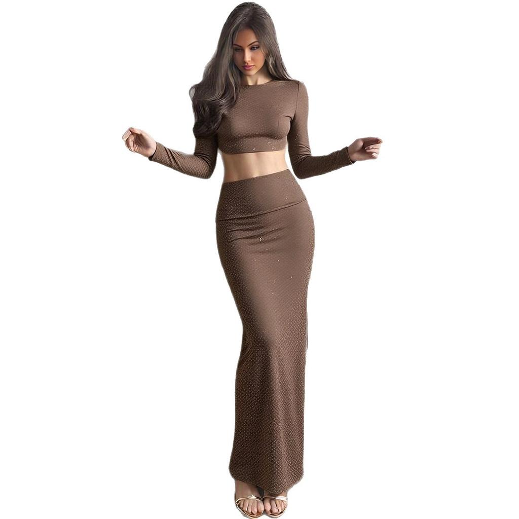 Autumn and Winter European and American Style Women's Clothing New Fashionable and Sexy Round Neck Hollow Backless Slim Long-sleeved Dress Women
