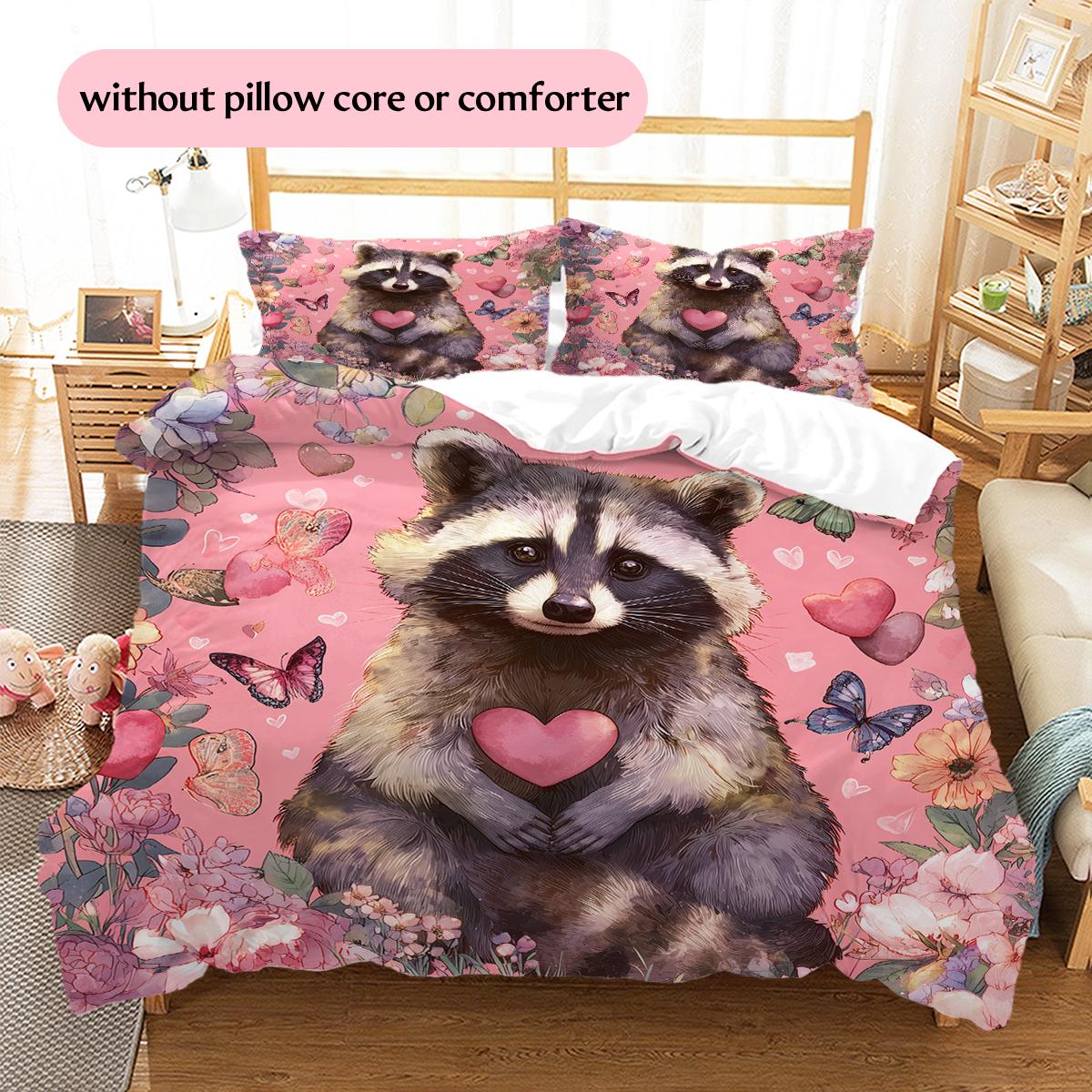 

Pink Raccoon Pattern Bedding Home Decoration Birthday Gift (1 * duvet cover + 2 * pillowcase, without core) 135x200cm
