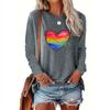 T-shirt da donna con stampa a cuore color arcobaleno, grafiche, camicette a maniche lunghe, top corto, taglie forti, abbigliamento da donna