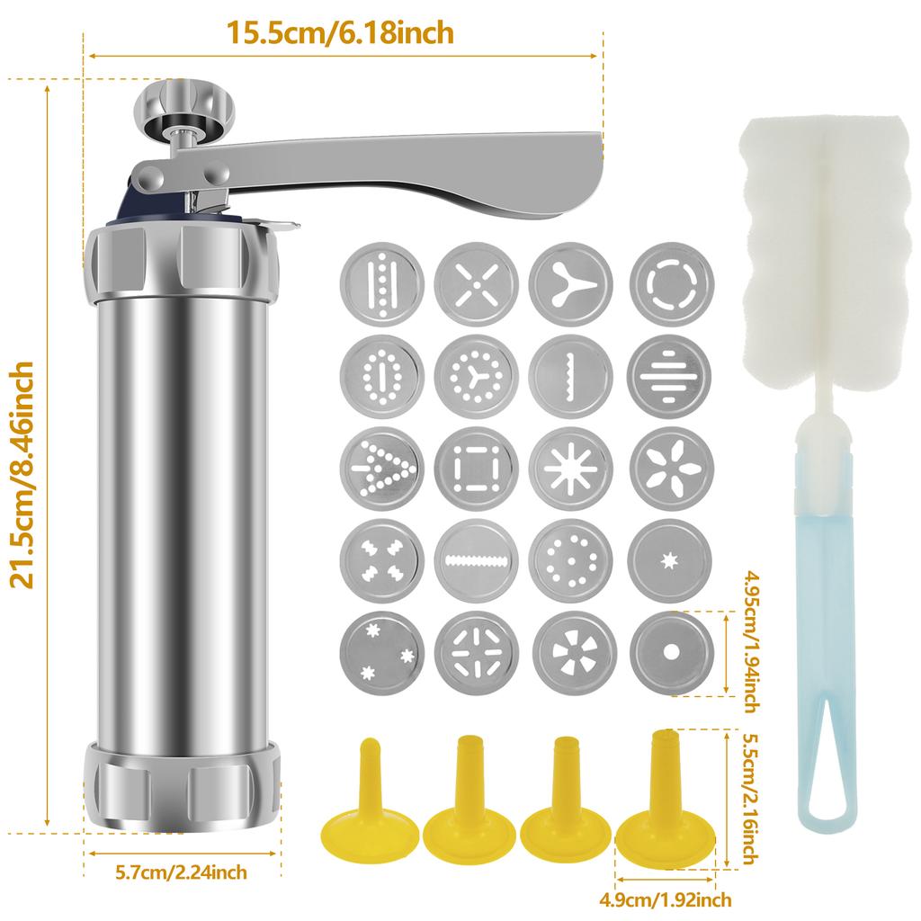 Kekspresse-Set Edelstahl Churro-Maschine mit Spritztüllen und Keks-Formscheiben für DIY Weihnachtsgebäck-Maker