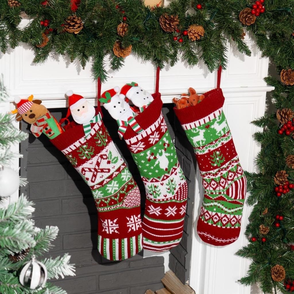 JOYFY 3 Pack 18” Christmas Stockings Large Size Rustic Cable Knit Xmas Stocking in Red & Green for Family Holiday Decorations