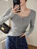 T Shirt Women Long Sleeve Slim Fit Pure Cotton Ribbed Fabric For Autumn Winter Style