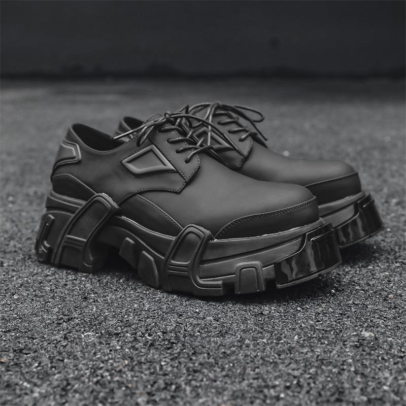 New Derby Shoes Men'S High-End Trend Black Platform Heightened Fried Street Dad Leather Shoes 1-J