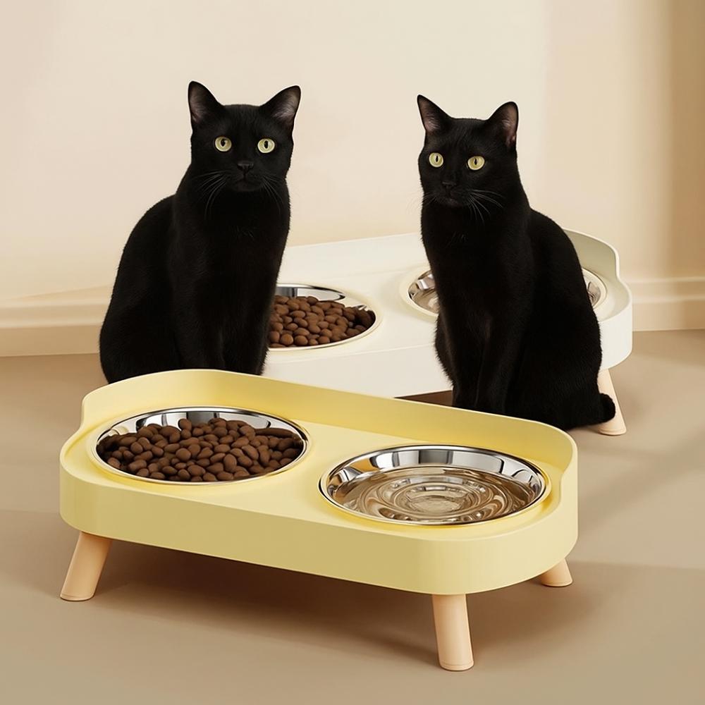 

Stainless Steel Dog Double Bowl Neck Protector Cat Water Bowls Cat Feeding Bowl Travel білий