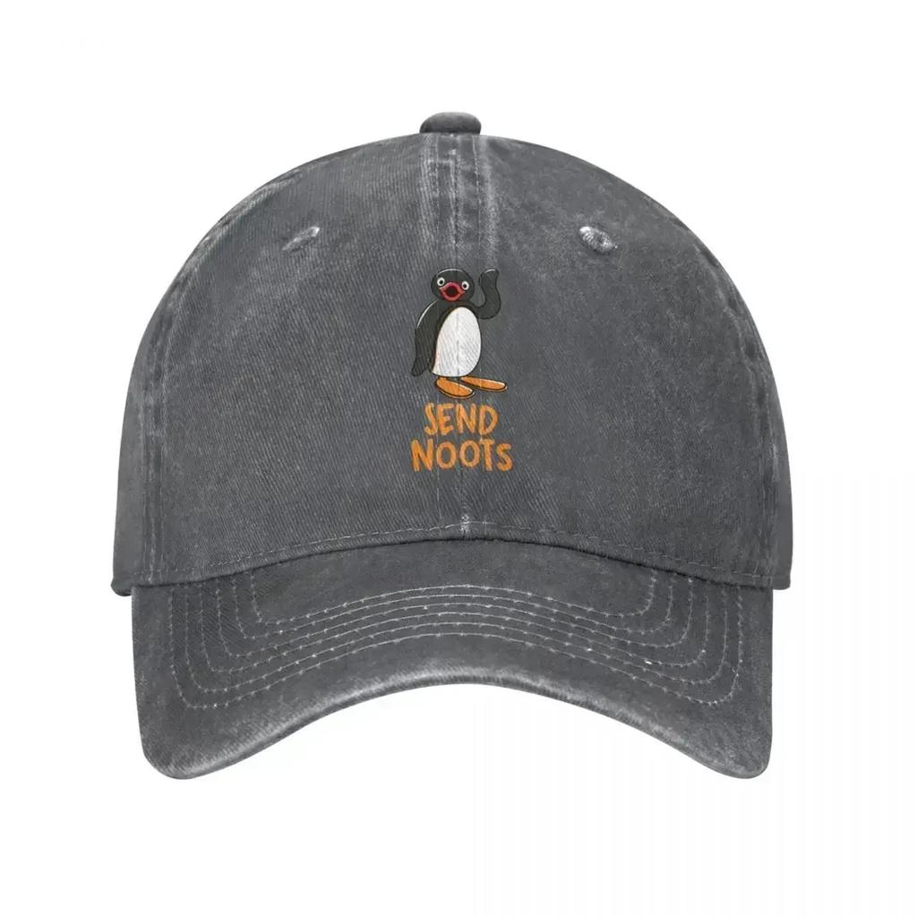 Classic Send Noots Pingu Baseball Cap Unisex Distressed Denim Washed Snapback Hat Penguin Cartoon Outdoor Travel Soft Caps Hat