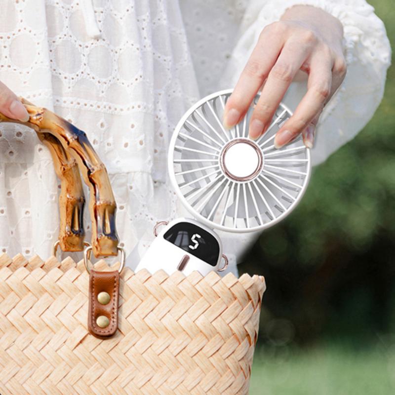 2025 Handheld Small Fan Portable Foldable Silent LED Display Students USB Rechargeable Outdoor Hand Holding Fan Camping Supplies