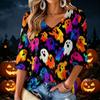Women's V-Neck Halloween Print Lightweight Blouse for Spring and Summer