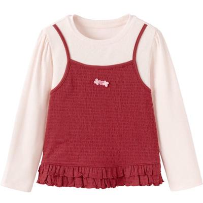 Balabala Girls' Sweet Fake Two-Piece Long-Sleeve T-Shirt