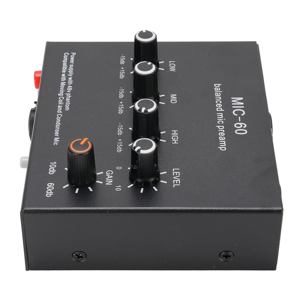 Microphone Preamp Mic Gain Booster 48V Power Supply Mic Pre Amp for Dynamic Condenser XLR 3.5mm 6.35mm Inputs Outputs