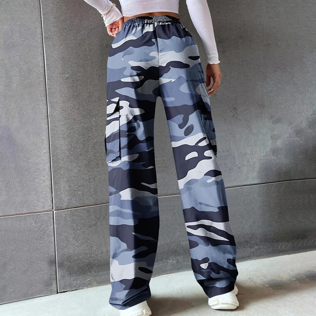 Women’s High-waisted, Wide-leg, Straight-cut, Loose-fitting, Elegant Commuter Trousers; Printed Camouflage Trousers; Casual Trousers
