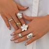 6pcs Ingemark  Irregular Exaggerated Metal Flower Open Rings Women Elegant Baroque Imitation Ring Jewelry Accessories
