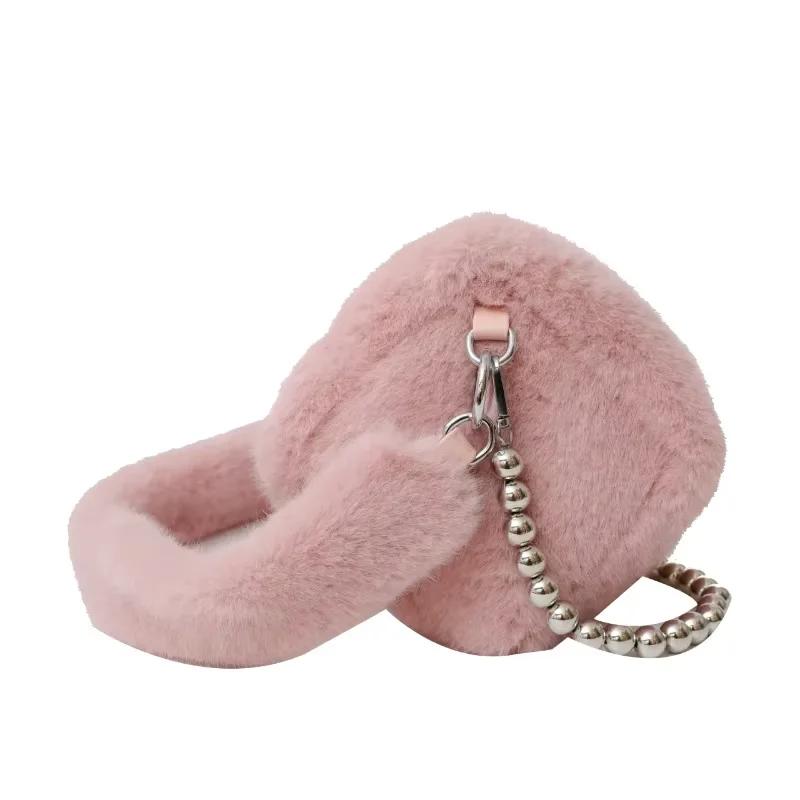 Super Cool Fur Exquisite Square Shoulder Bags with Metal Beads High Quality Winter New Style Crossbody Bags