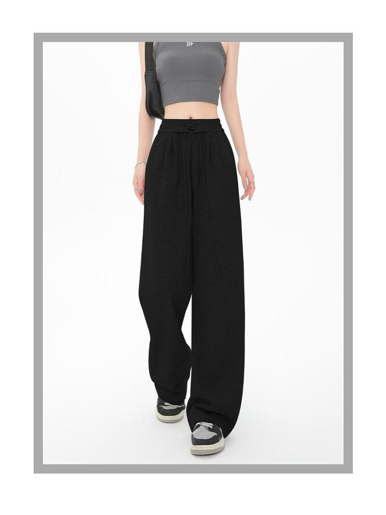 Women's Korean Style Lace-up Wide-leg Pants - Casual, Loose Fit for Spring & Autumn