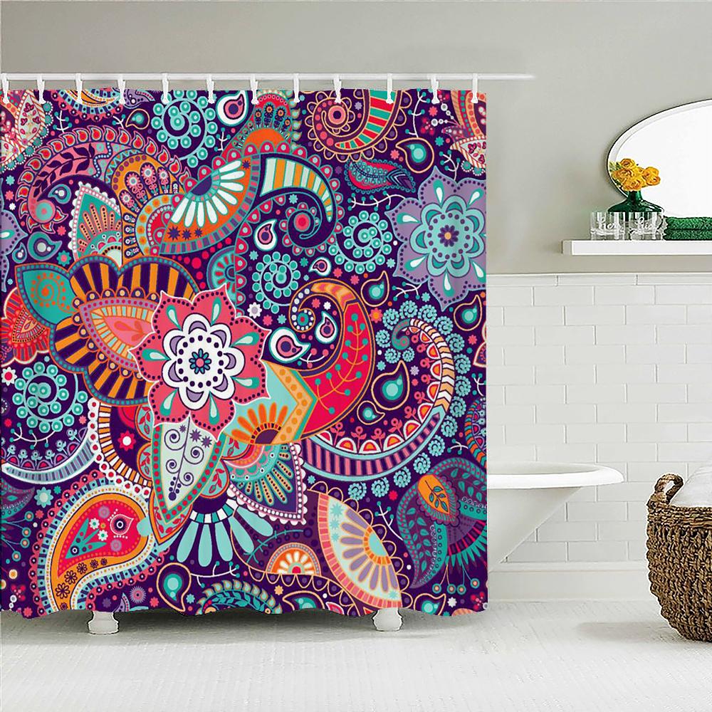 Bohemian style Shower Curtains Mandala Boho Flowers and Plants Printing Bathroom Curtains Waterproof Polyester Bath Curtain