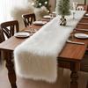 1 stuks/set Witte Pluizige Fleece Tafelloper voor Kerstmis Polyester Feestdag Tafeldecoratie met Pluche Eetkleed Festivaldecoratie