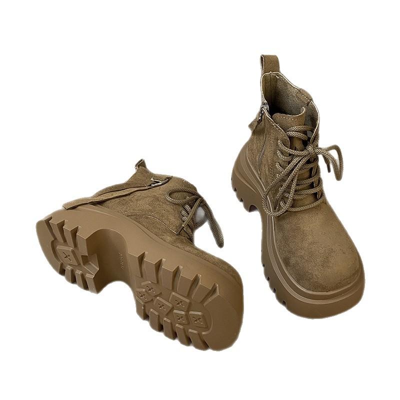 Super fire Maillard increases height and looks thin thick-soled Martin boots 2025 autumn new retro big head lace-up short boots for women