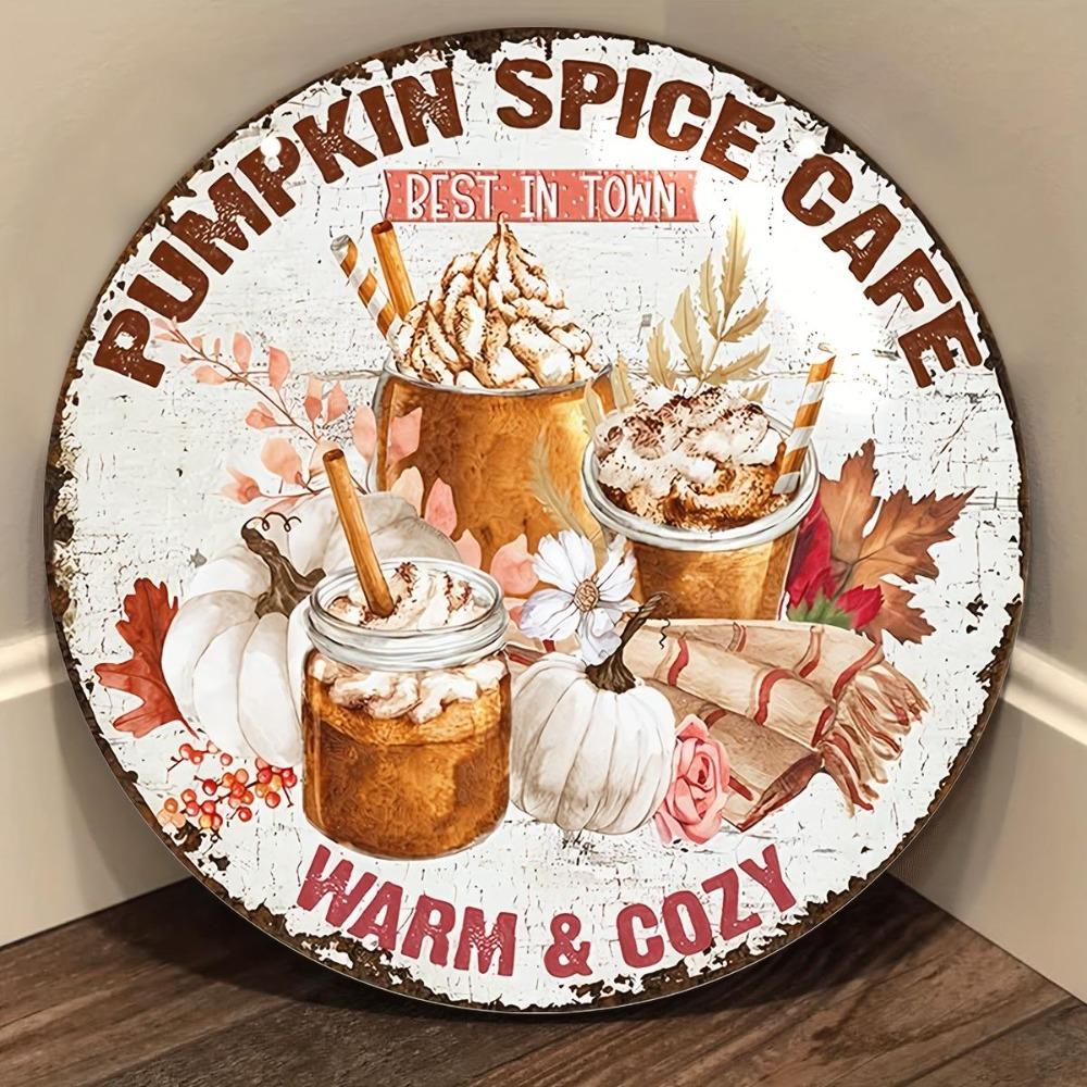 Autumn Style Pumpkin Spice Cafe Vintage Tin Sign 20x20cm