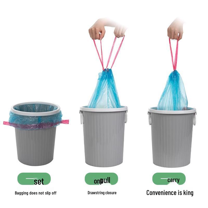 Thickened Large Drawstring Trash Bags for Kitchen - Automatic Closure, Disposable & Household Cleaning