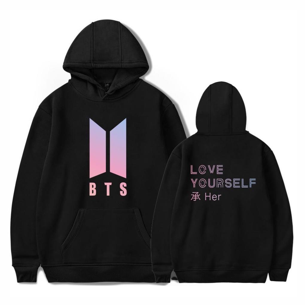 Kpop Bts Bangtan Boys Love Yourself Her Cotton Sweatshirt Hoodie With Casual And Sporty Style Black,L