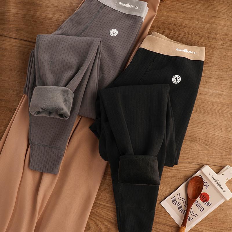 Herren Mid-Rise Warme Baumwollhose mit geripptem Schriftzug - Elastisch, strapazierfähig, kältefestes Baselayer für Herbst/Winter.