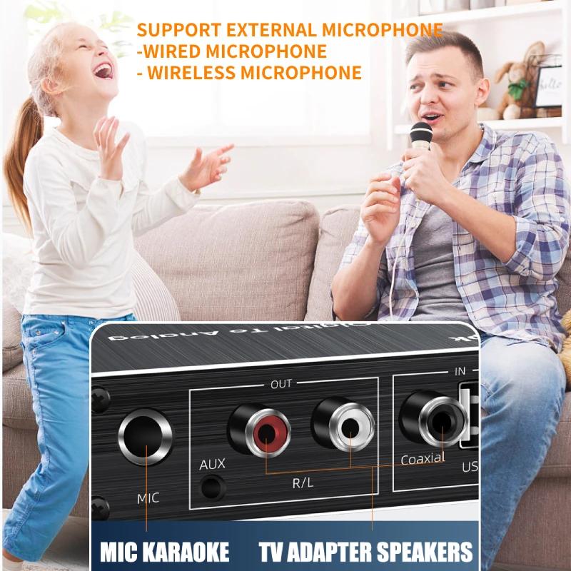 Bluetooth 6.0 Audio-Empfänger Stereo Low Latency Drahtlos-Adapter Koaxial-Wandler USB U-Disk Wiedergabe 6,5MM Mikrofon für TV PC