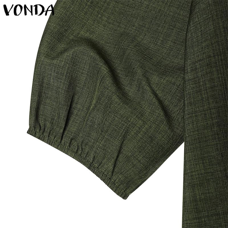 VONDA Women Casual Round Neck 3/4 Sleeve Irregular Ruffled Tunic Dress