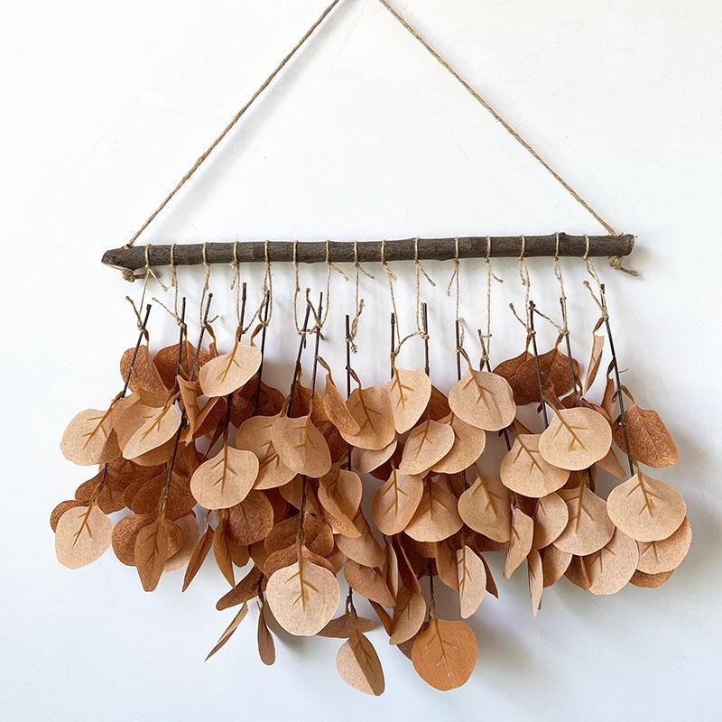 Log Wall Hanging Simulation Green Plant Eucalyptus Leaf Simulation Leaf Hanging Down Home Hotel Wall Decoration Hanging Jewelry