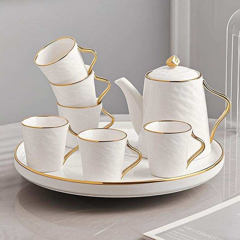 Home Gifts Ceramic Cup Pot Set Office Conference Room Hospitality High Value Turntable 8-piece Tea Coffee Set