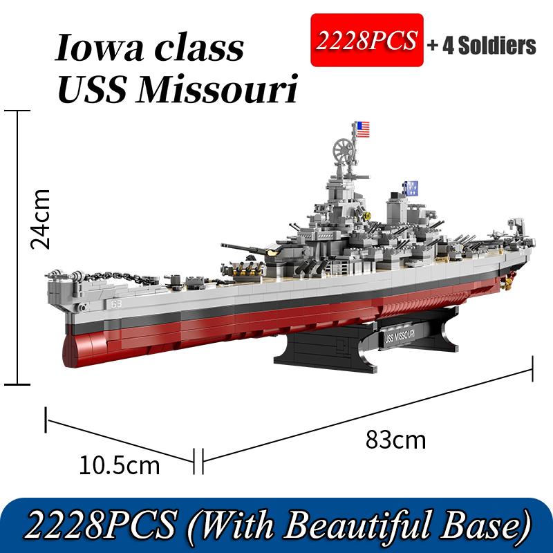 2228+pcs WW2 Military Model Blocks Warships Lowa Class USS Missouri Battleship Building Blocks MOC Classic Toy for Kids Boy Gift