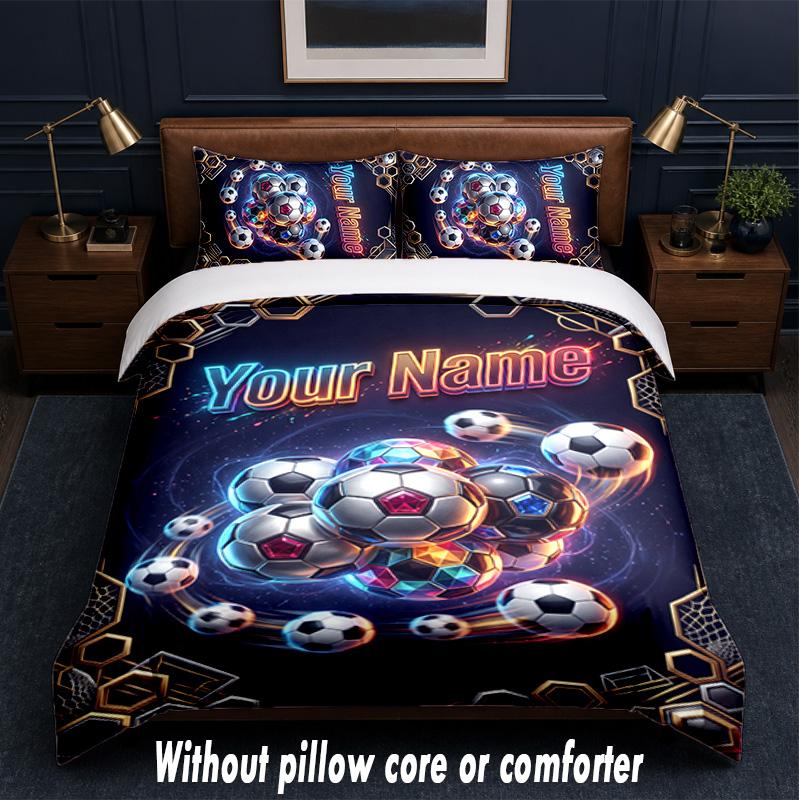 Soccer Theme Custom Text Or Name 3Pcs Bedding Set,1 Flat Sheet & 2 Pillowcases Personalized Home Bedding