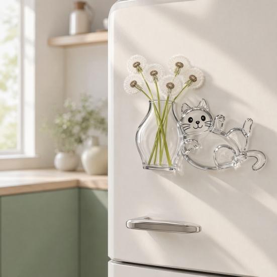 Cat Whiskers Holder Refrigerator Magnet, Transparent Cat Furs Keepsake Vase Fridge Magnet, Pet Memorial Decoration for Home, Kitchen