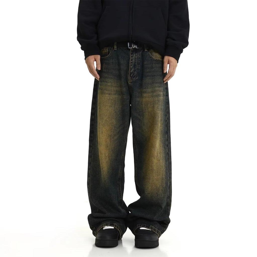Retro Distressed Washed Jeans Men's Mopping Daddy Pants Street Loose Straight Trousers Spring and Autumn