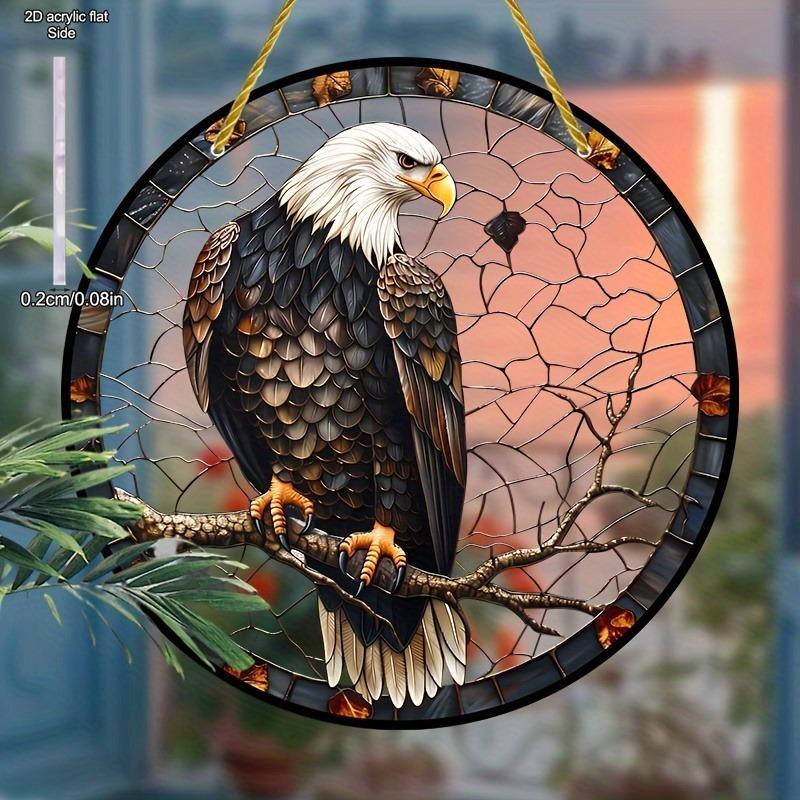 Sun Catcher - Vibrant Stained Glass Style Window Hanging with Lifelike Eagle Design, Nurseries, Vintage Home Decor Wall for Bar Kitchen, Restaurant Sh