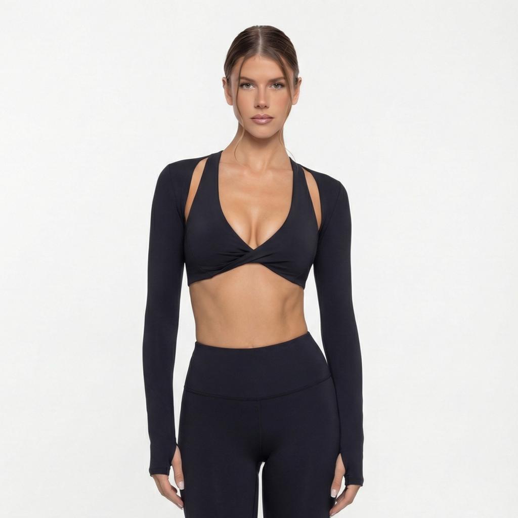 JYL Slim Padded Fake Two Piece Top Naked Running Yoga Set