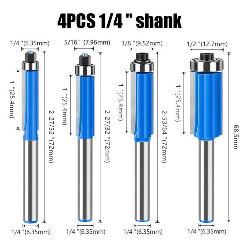 

6 мм 1/4-дюймовый хвостовик фреза для обрезки заподлицо фрезы для обрезки дерева 4pcs 6.35mm shank