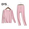 2 Pcs/Set Winter Women Thermal Underwear Set Middle-high Collar Long Sleeve Warm Thick Plush Slim Fit Elastic Lady Cold Weather Pajamas Set Homewear