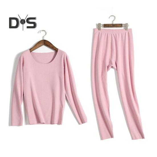2 Pcs/Set Winter Women Thermal Underwear Set Middle-high Collar Long Sleeve Warm Thick Plush Slim Fit Elastic Lady Cold Weather Pajamas Set Homewear
