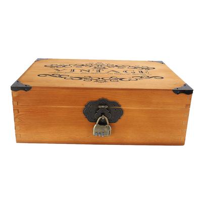 Wooden Box Vintage Desktop File Jewelry Makeup Tools Storage Box with Lock