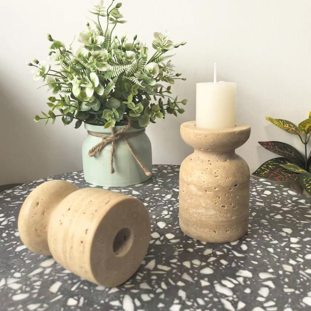 New Natural Marble Travertine Candle Holder Double-sided Design Home Decor Desktop Aromatherapy Stand Christmas Handmade Durable