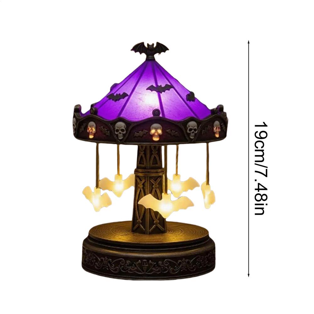 Ghost Carousel Night Light Spooky Bat Spider Carousel Night Light USB Rechargeable Halloween Night Light Desktop Decoration