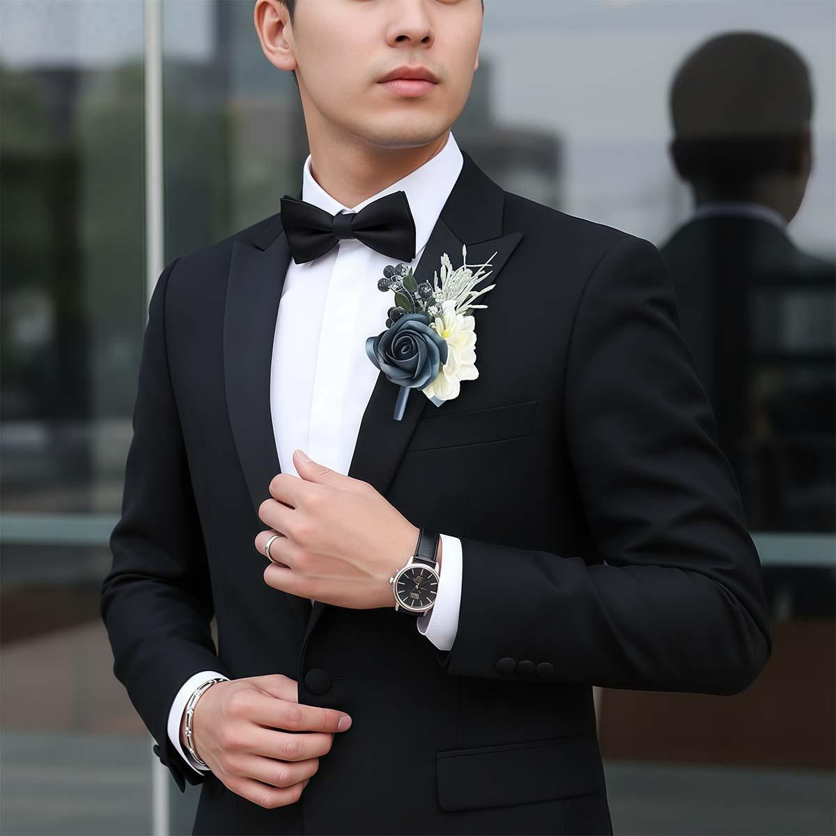 

Set of 6 Boutonniere for Men Wedding, Groom and Groomsman Boutonniere for Wedding, Greenery Rose Corsage for Men Ceremony Anniversary Party Prom 6pcs