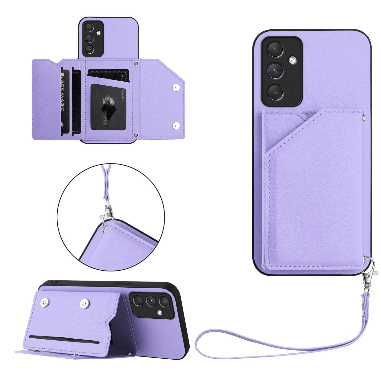 

For Samsung Galaxy A54 5G Case Card Holder Kickstand Skin-Touch Phone Cover with Wrist Strap F