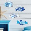 4Pcs Vintage Beach Wall Decor Nautical Coastal Wooden Fish Wall Art Ocean Style Fish Sculpture Lake House Hanging Decoration for Bathroom Bedroom