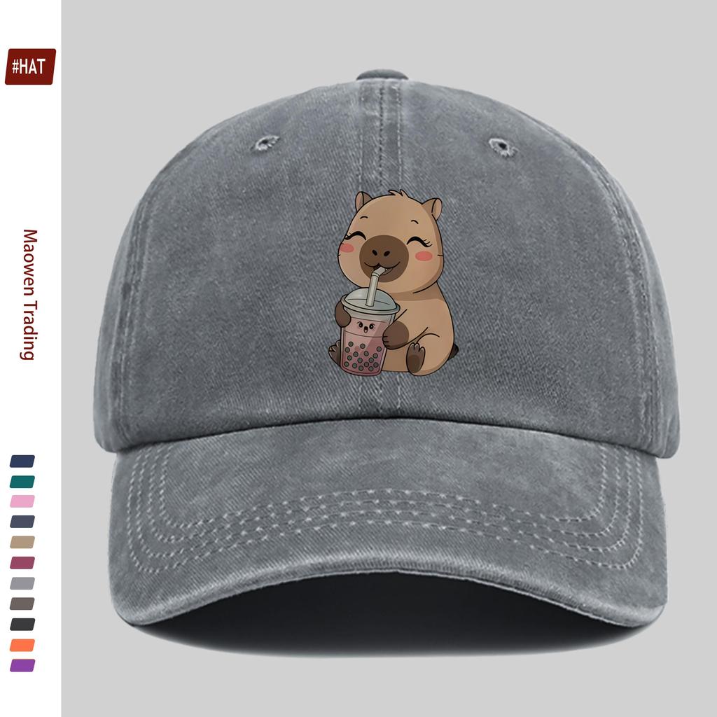 Pc Capybara trinkt Milchtee Aufdruck Baseballkappe Lässige Trucker-Sonnenkappe Bequem und leicht Papa-Hut Mama und Papa B