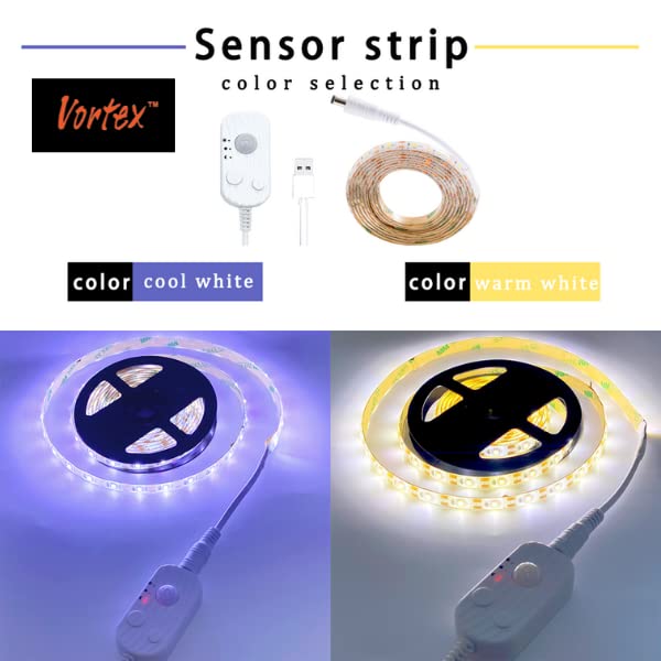Vortex USB Connected LED Strip Lights with Motion Cool White or Warm White Options Dimmable LED Closet Light Motion Under Cabinet or Bed Strip Light