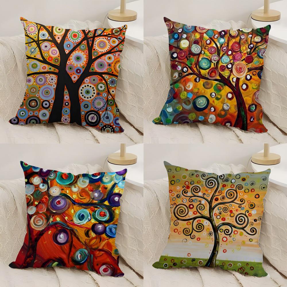 Colored Tree Cushion Cover Silky Short Plush Double-Sided Printed Pillow Case for Sofa All Seasons Home Decor Gift