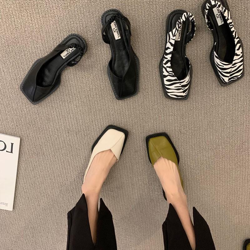 New Summer French Bag Head Sandals Soft Sole Women's Square Head Flat Sole Design Single Shoes